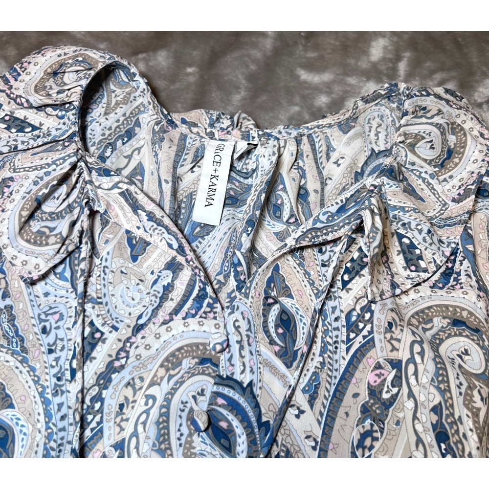 Grace Karma Womens Size XL Tiered Dress Paisley Long Sleeve Ruffle Collar Boho - Picture 4 of 14